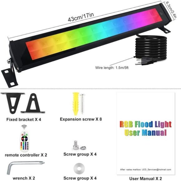 2 Pack 50W RGB Wall Washer Light, Stage Wash Light Bar, RGB Light Bar - Picture 6 of 6